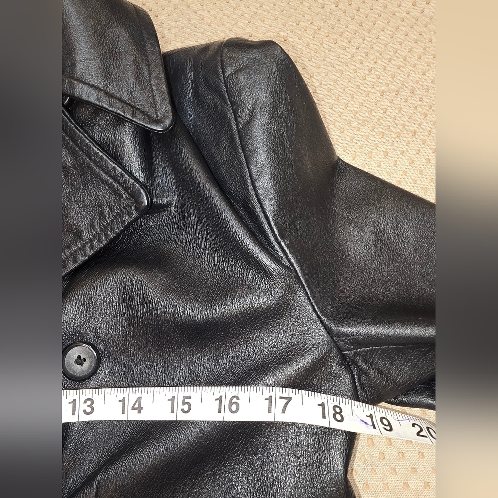 Colebrook Jacket Black Leather Double Breasted Collared Pockets Lined Size S - Picture 8 of 13